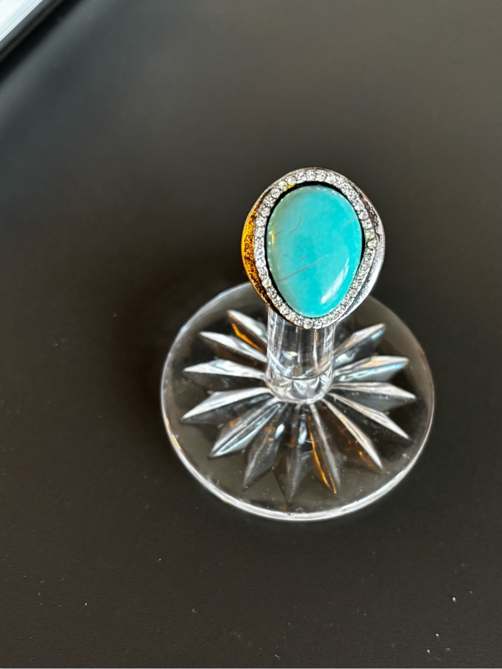 Turquoise Teardrop Halo Ring - Blue Gemstone Statement Ring